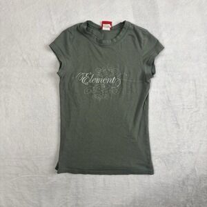 Y2K Element Green Cap Sleeve Babydoll Tee Shirt Women's XS